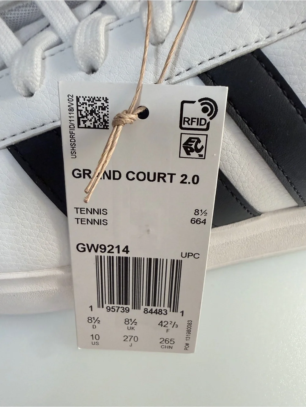 adidas Grand Court 2.0 White with Black Stripes